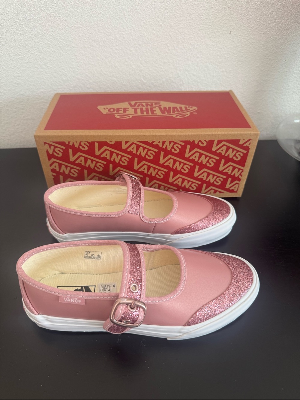 Vans Kids' Pink Mary Jane Glitter Toe Shoes Size 2